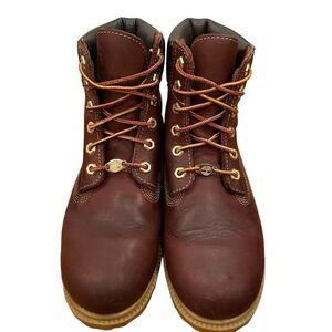 Timberland Womens Premium 6” Waterproof Boots 7.5 Burgundy Bloquette Lace Up